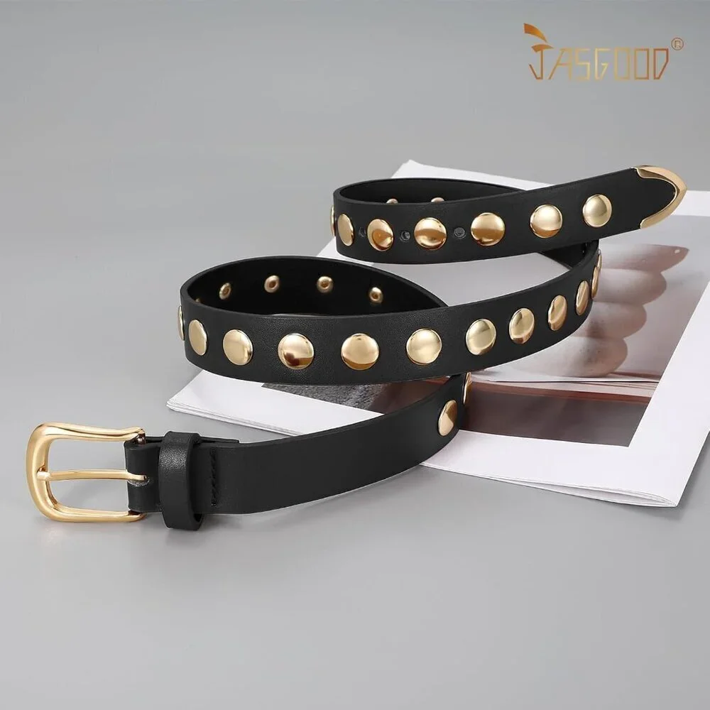 Women's Black Fashion Leather Belt Punk Studded Belt for Jeans Pants Dresses